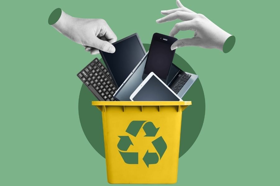 E-waste disposal in recycling bins